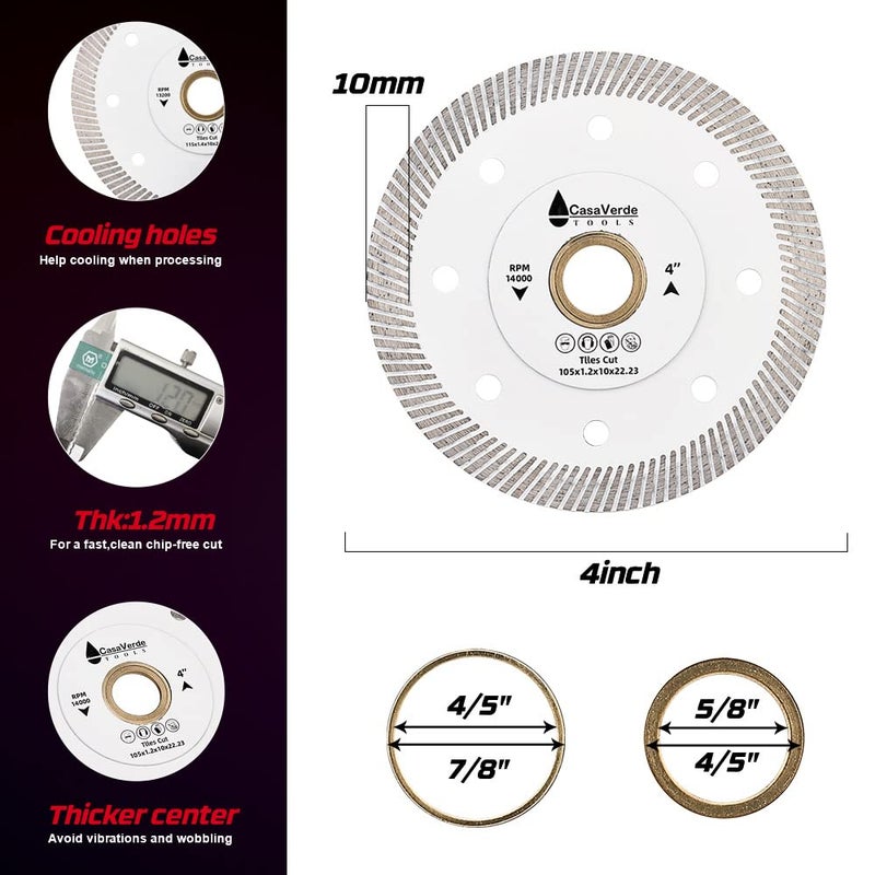 Casaverde 5pc/Lot Super Thin Tile Blade 4 inch Turbo Porcelain Blade for Marble and Tiles - Image 4